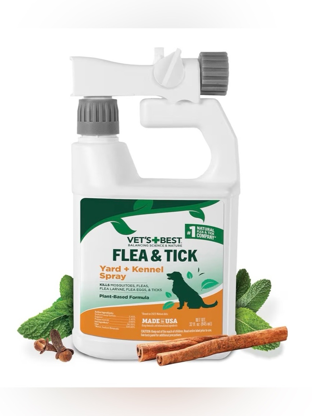 NEW! VET'S BEST Flea & Tick Yard + Kennel Spray in White Pets Dogs Cats LG 32oz